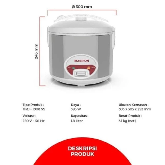 Maspion Rice Cooker 1.8 L - MRJ-1808SS | MRJ1808SS